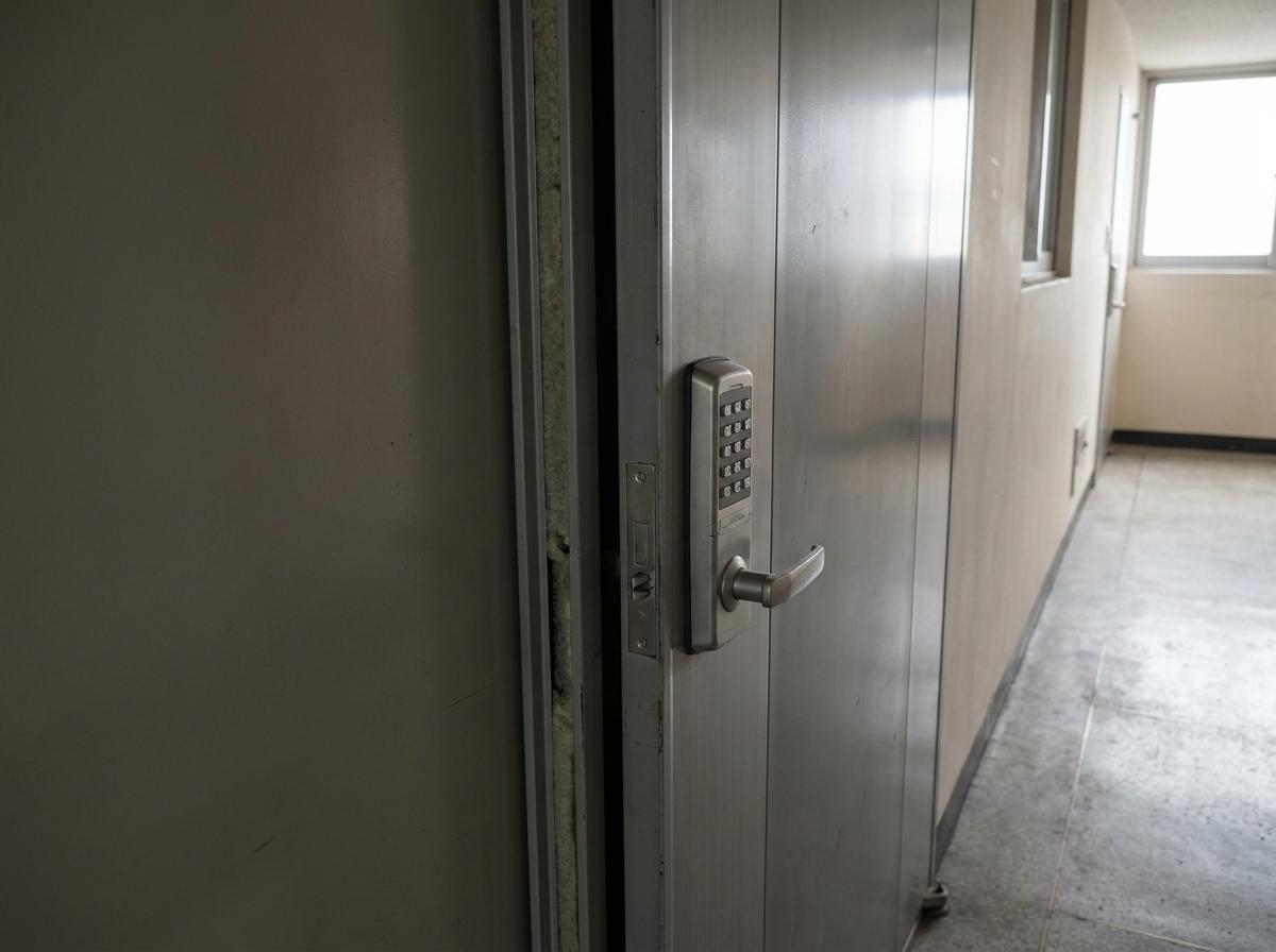 문 두께와 도어락 위치를 살펴볼 수 있는 현관문 측면