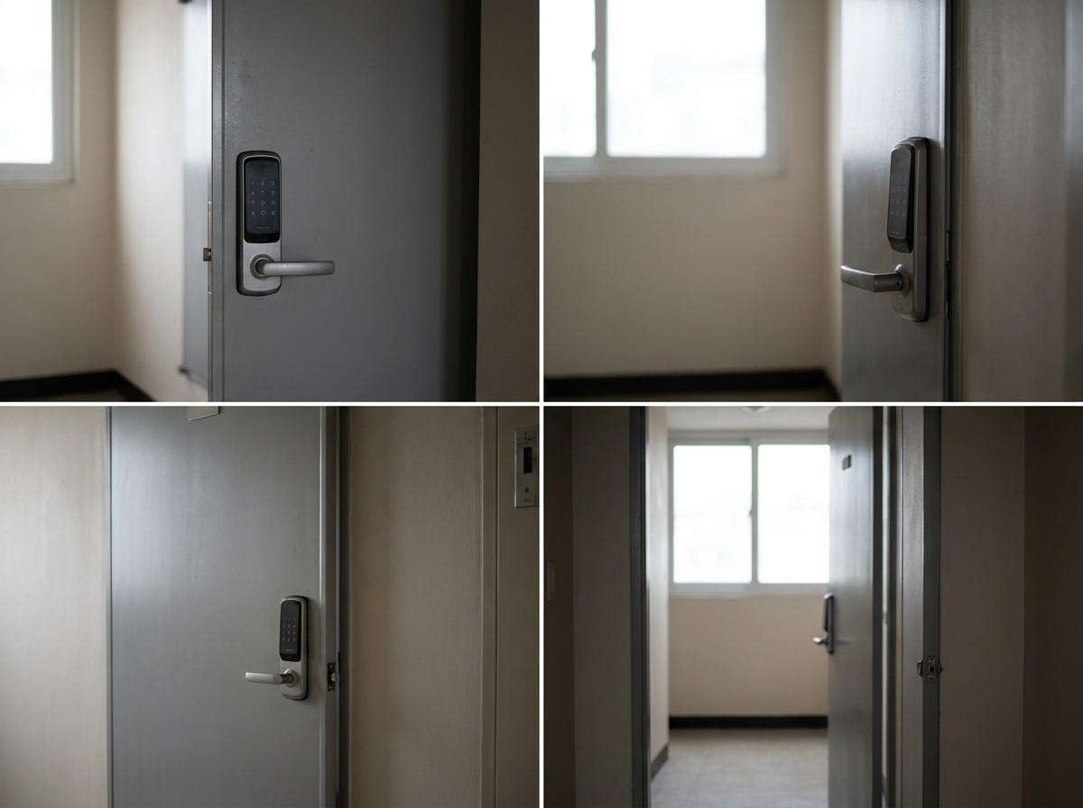 도어락과 문틀을 함께 살펴볼 수 있는 아파트 현관문